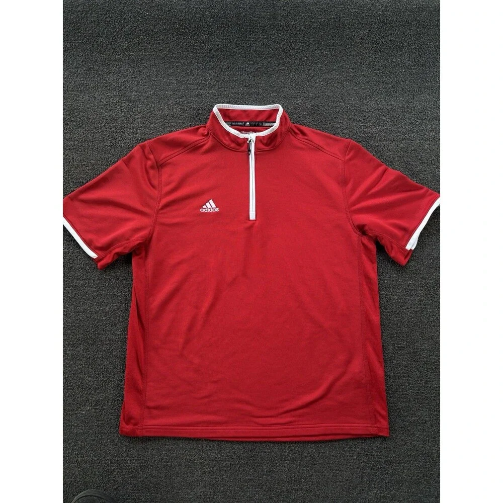Adidas‎ Climalite Red 1/4 Zip Short Sleeve Training Top Size Large